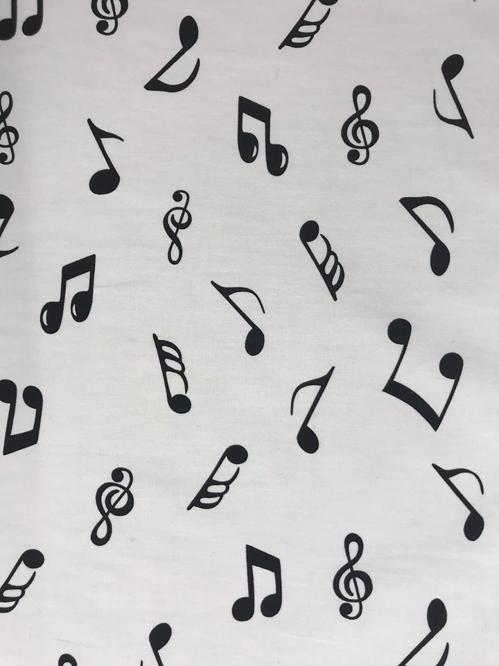 Cotton Poplin Black Musical Notes On White